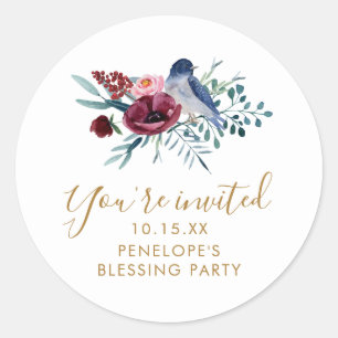 Pretty Botanical You're Invited Mother's Blessing Classic Round Sticker