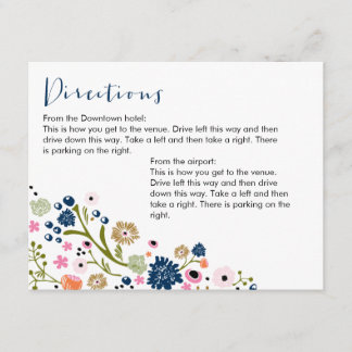 Pretty Bouquet Floral Directions Info Card Navy