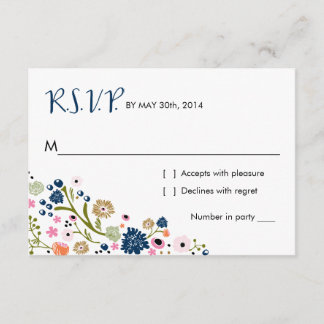 Pretty Bouquet Floral | R S V P Reply Card Navy