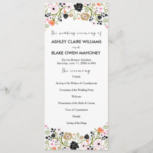 Pretty Bouquet Floral Wedding Program   Black