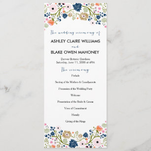 Pretty Bouquet Floral Wedding Program   Navy