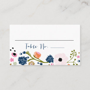 Pretty Bouquet Floral Wedding Table No. Card Navy