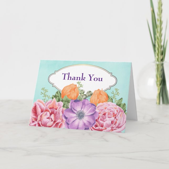 Pretty Bouquet Watercolor Flowers Thank You (Front)
