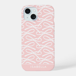 Pretty Bow Custom Name Pink iPhone 15 Case