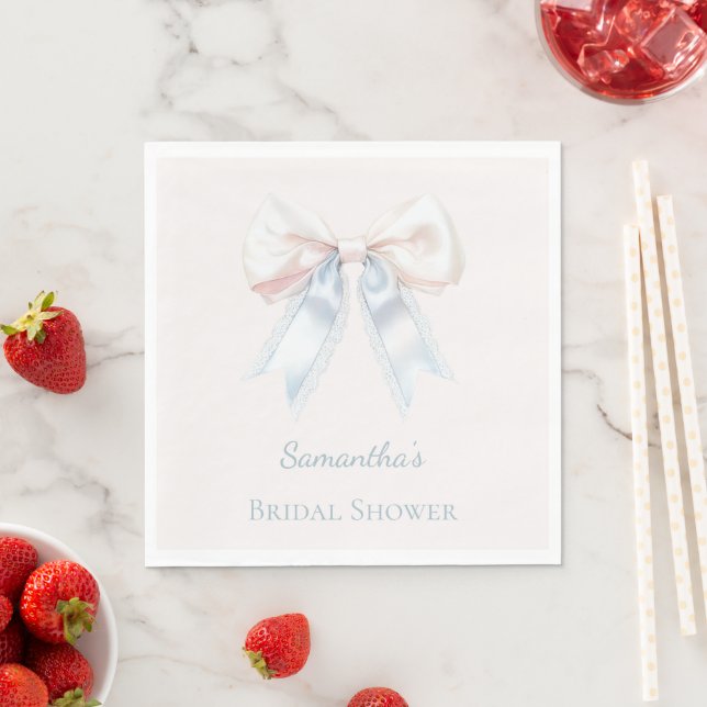 Pretty Bow in Blue Blush Bridal Shower Napkin (Insitu)