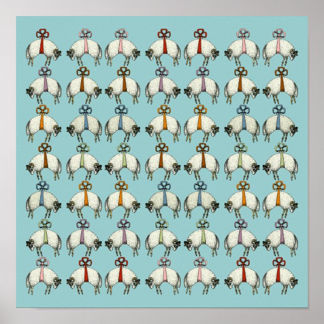 Pretty Bow Sheep CHANGE COLOR~ Gift Wrapping Paper Poster (Front)