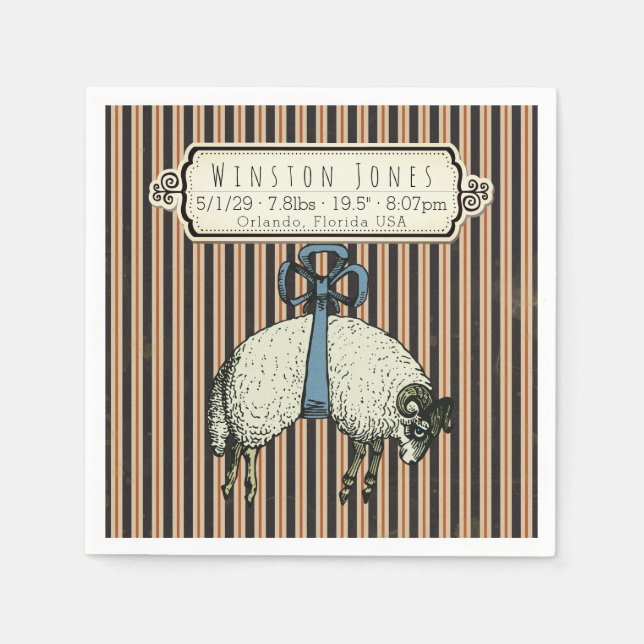 Pretty Bow Sheep™ Collection - Birth Info / Napkin (Front)