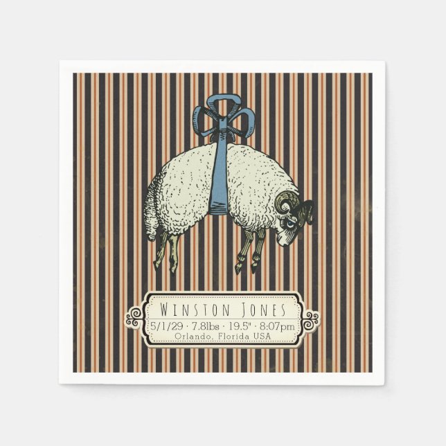 Pretty Bow Sheep™ Collection - Birth Info / Napkin (Front)