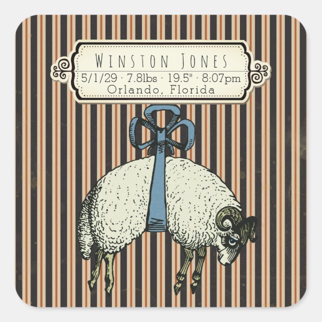 Pretty Bow Sheep™ Collection - Birth Info / Square Sticker (Front)