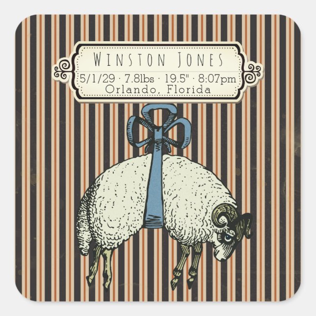 Pretty Bow Sheep™ Collection - Birth Info / Square Sticker (Front)