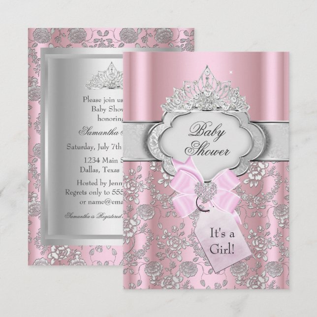 Pretty Bow Tiara Princess Baby Shower Invitation (Front/Back)