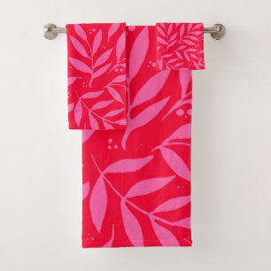Pretty branches - pink and red bath towel set