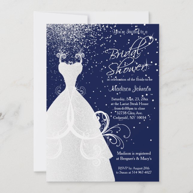 Pretty Bridal Shower in Navy Blue  Invitation (Front)