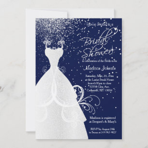 Pretty Bridal Shower in Navy Blue  Invitation