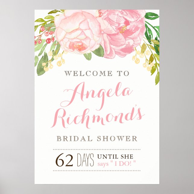 Pretty Bridal Shower Welcome Sign (20x28) (Front)