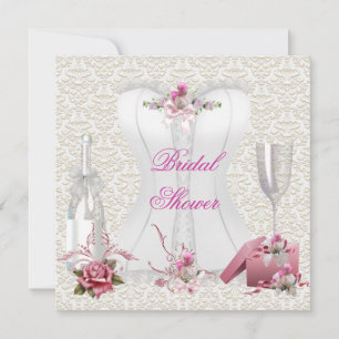 Pretty Bridal Shower White Pink Corset Floral Invitation