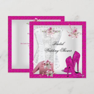 Pretty Bridal Shower White Pink Corset High Heels Invitation