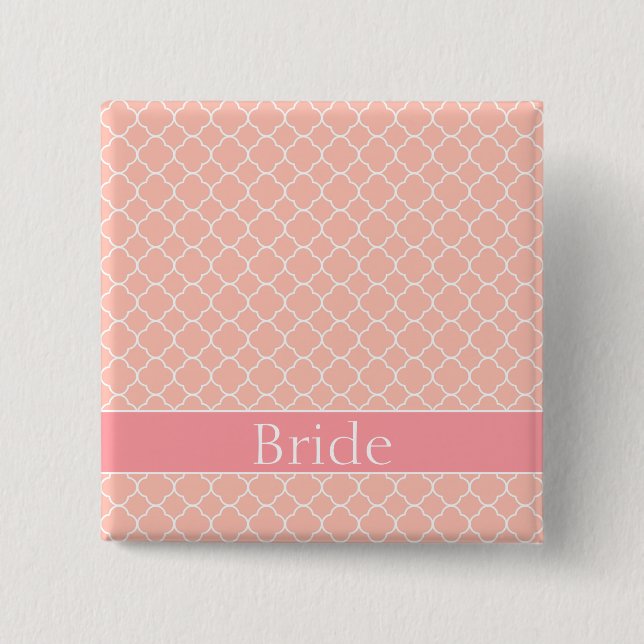 Pretty Bride Pink and White 2 Inch Square Button (Front)