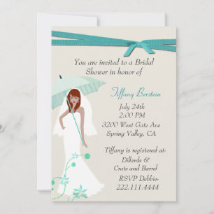 Pretty Bride with Umbrella Shower Invitation