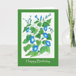 Pretty Bright Blue Morning Glory Flowers Birthday Card