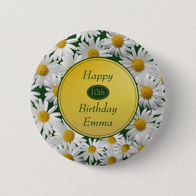 Pretty Bright Daisy Any Age Birthday 2 Inch Round Button (Front)