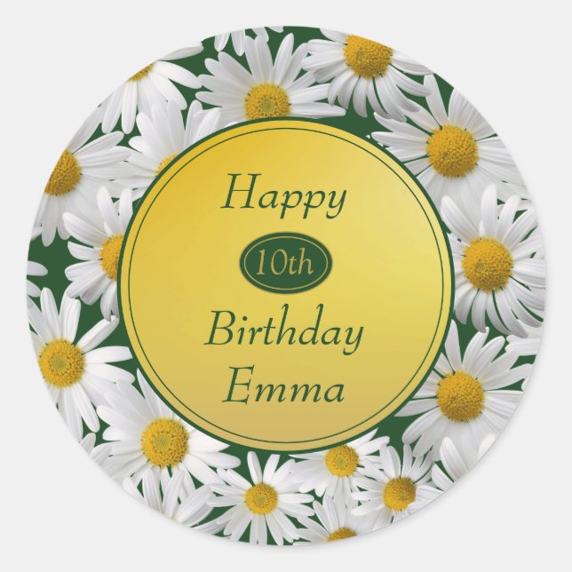 Pretty Bright Daisy Any Age Birthday Classic Round Sticker (Front)