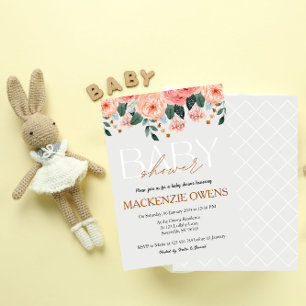 Pretty Bright-Grey Floral Blush Baby Shower Invitation