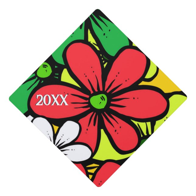 Pretty Bright Grouping of Summer Flowers Graduation Cap Topper (Front)