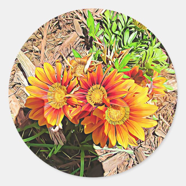Pretty Bright Orange Flowers Stickers (Front)