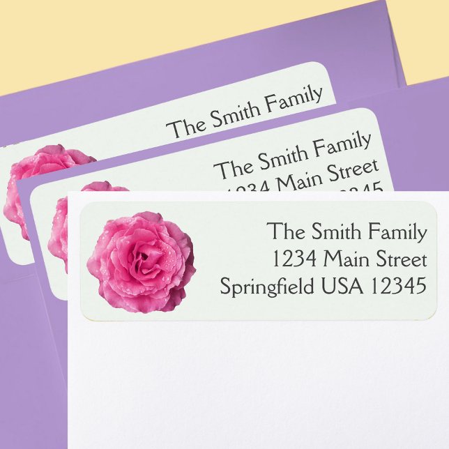 Pretty Bright Pink Rose Floral Return Address (Creator Uploaded)