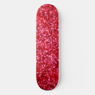 Pretty Bright Red Faux Glitter Design Skateboard
