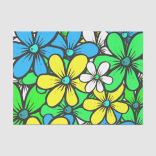 Pretty Bright Summer Flowers Blue Yellow and Green Tissue Paper