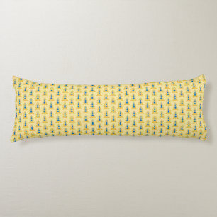 PRETTY BRIGHT YELLOW & BLUE FLORAL PATTERNS BODY PILLOW
