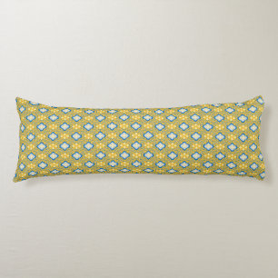 PRETTY BRIGHT YELLOW & BLUE FLORAL PATTERNS BODY PILLOW