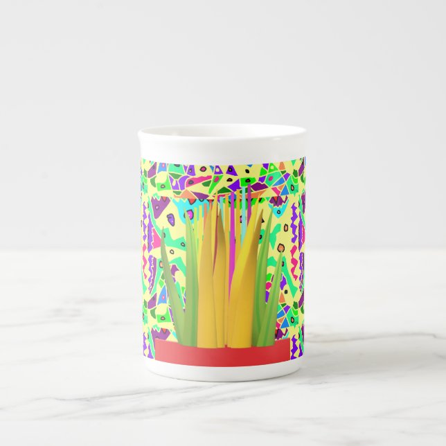 Pretty brite patterned art surreal bone china mug (Front)