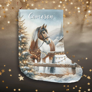 Pretty Brown and White Horse Personalized Large Christmas Stocking