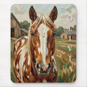 Pretty Brown and White Horse Personalized Mouse Pad