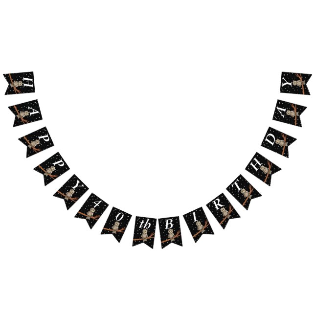 Pretty Brown Birthday Owl on Branch Necklace Stars Bunting Flags (All)