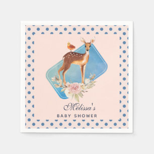 Pretty Brown Fawn with Bird and Roses Baby Shower Napkin