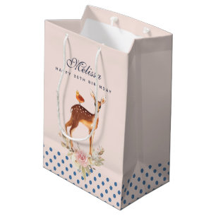 Pretty Brown Fawn with Bird and Roses Medium Gift Bag