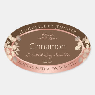 Pretty Brown Floral Product Labels Rose Gold Frame