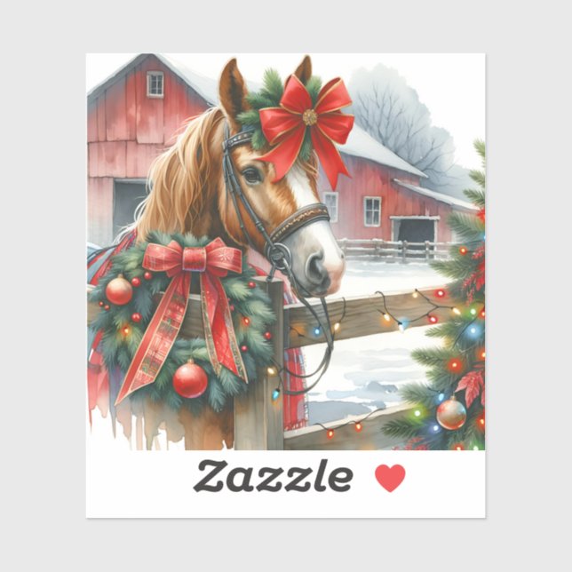 Pretty Brown Horse in Red Bow Christmas (Sheet)