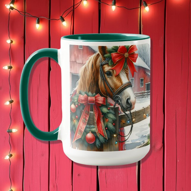 Pretty Brown Horse in Red Bow Christmas Mug (Creator Uploaded)