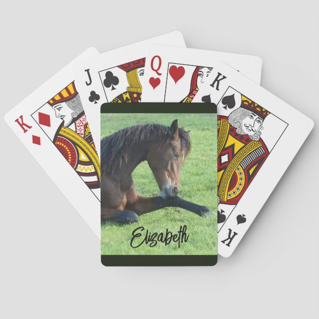 Pretty Brown Horse Laying in the Grass Playing Cards (Back)