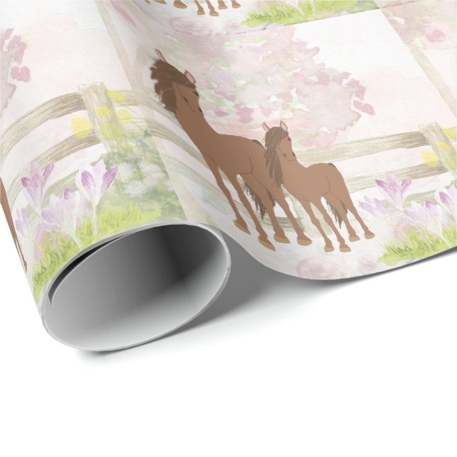 Pretty Brown Mare and Foal Horse Wrapping Paper (Roll Corner)