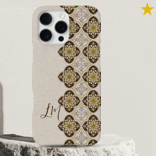 Pretty Brown Yellow Portuguese Tiles Monogram  iPhone 16 Pro Max Case