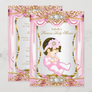 Pretty Brunette Princess Baby Shower Pink Silk Invitation