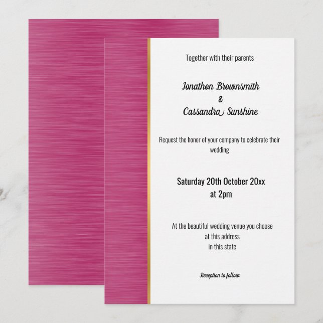 PRETTY BRUSHED PINK GOLD TRIM INVITATION (Front/Back)