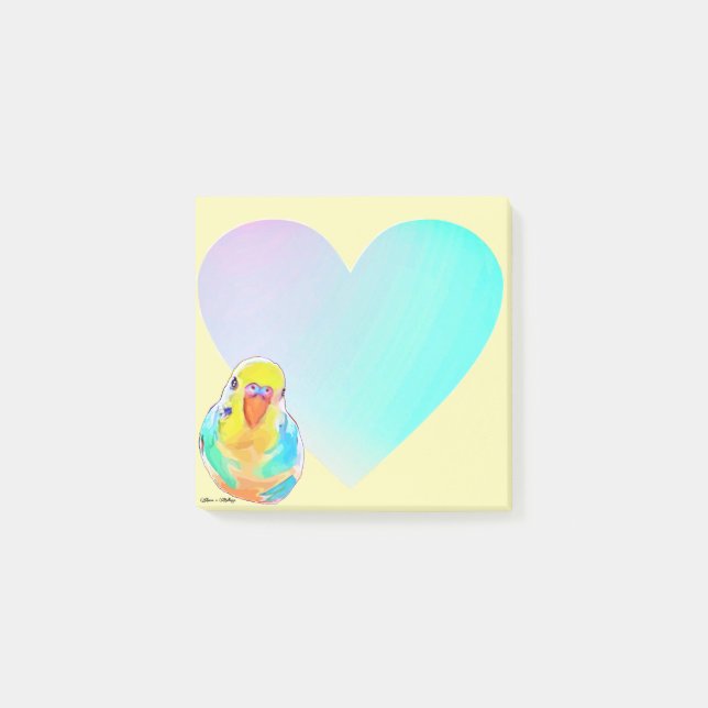 Pretty Budgerigar Parakeet Rainbow Ombre Heart Post-it Notes (Front)