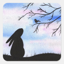 Pretty Bunny & Bird Watercolour Silhouette